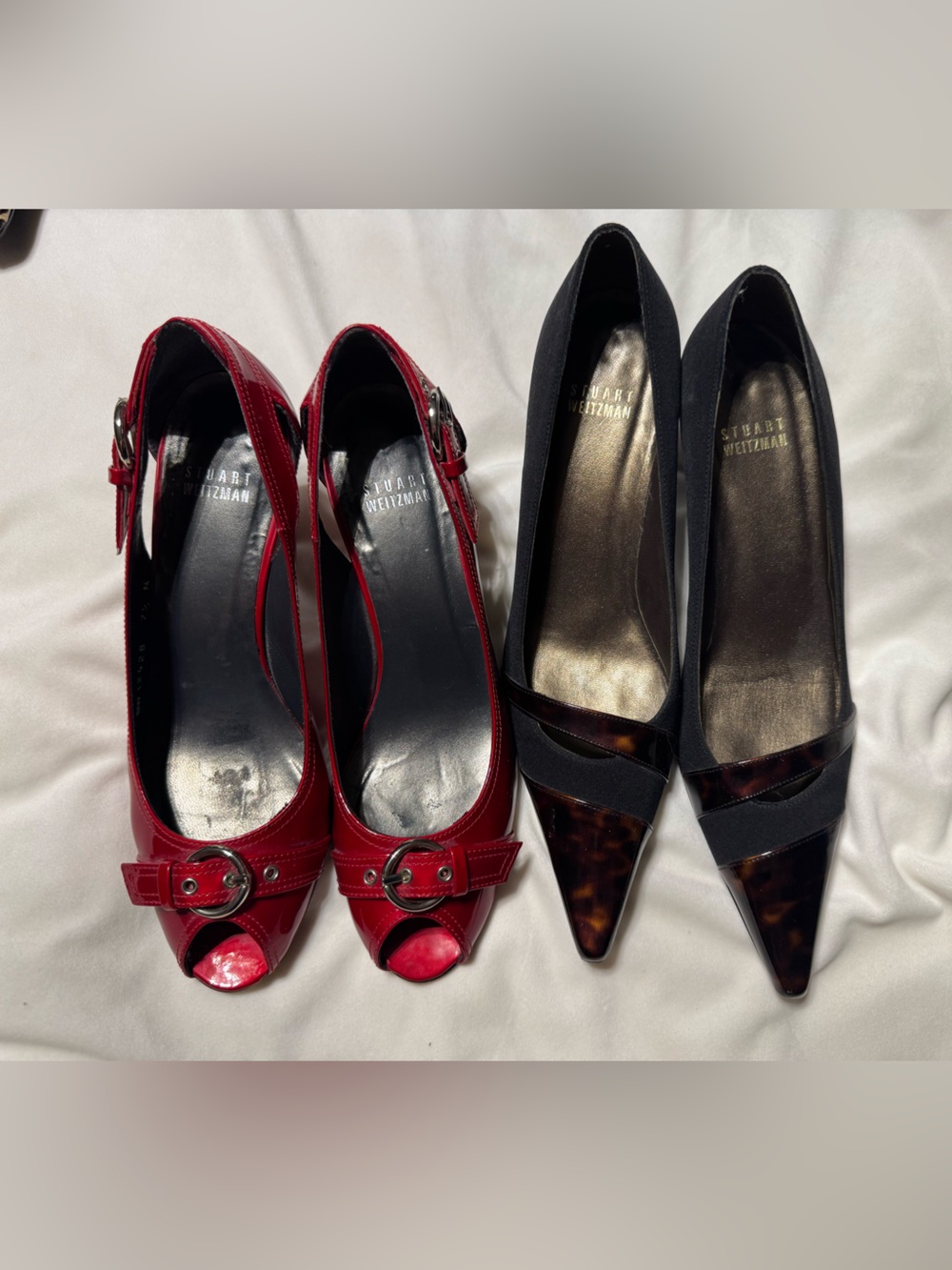 Stuart Weitzman Red Patent Leather Peep-Toe Slingbacks